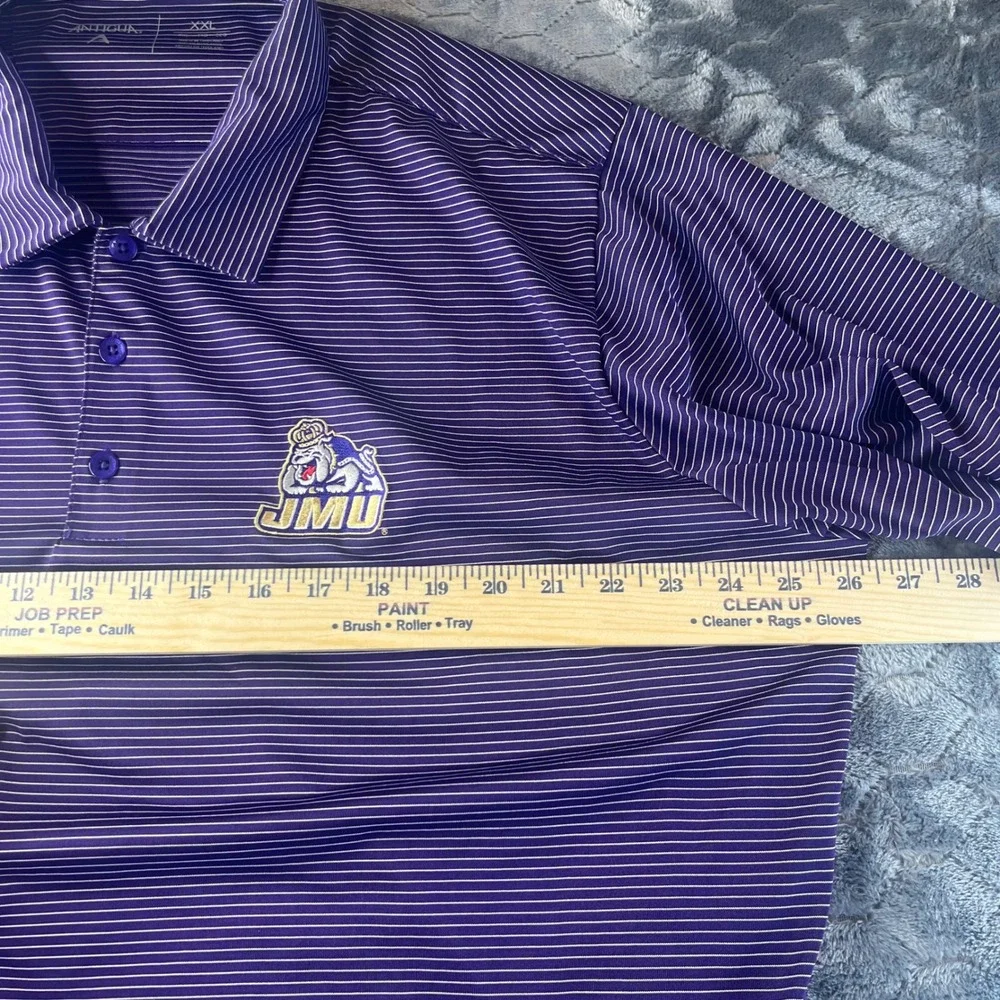 Antigua JMU Dukes Polo Shirt Mens XXL Purple Striped Short Sleeve Performance - Picture 6 of 7